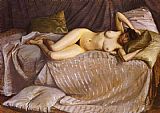 Couch Canvas Paintings - Naked Woman Lying on a Couch